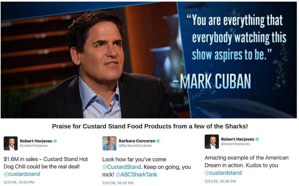 Praise from Mark Cuban, Robert Herjavec and Barbara Corcoran of Shark Tank