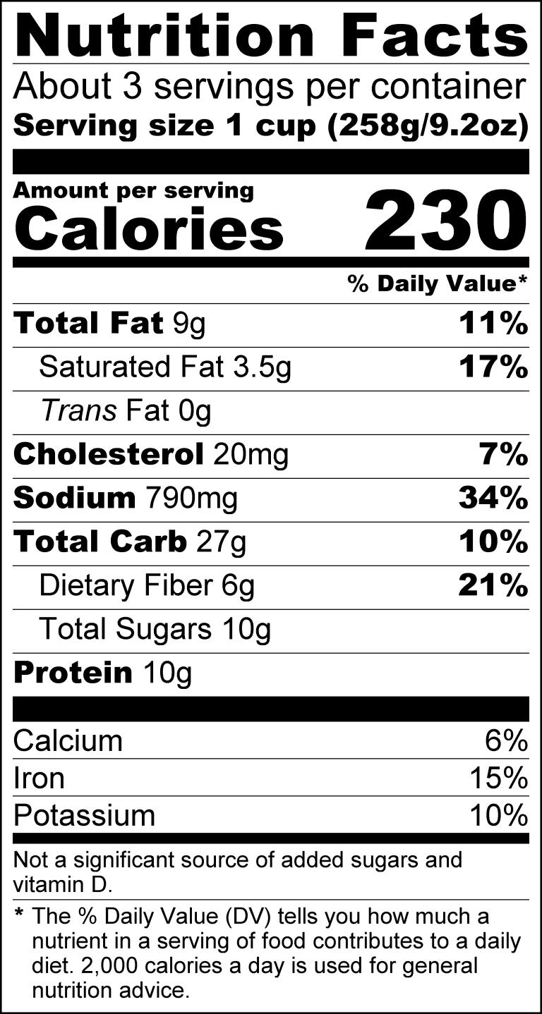 Custard Stand Chili Soup w Beef and Beans Nutrition information